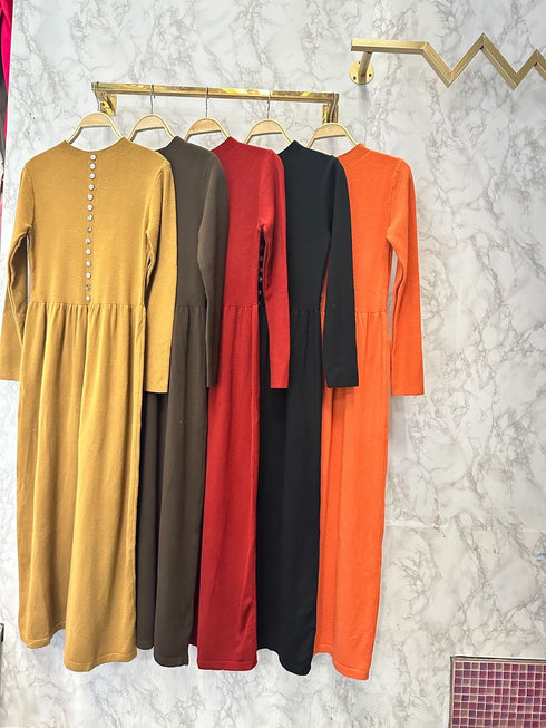 Knitted Button Down Long Sleeves Long Maxi Dress